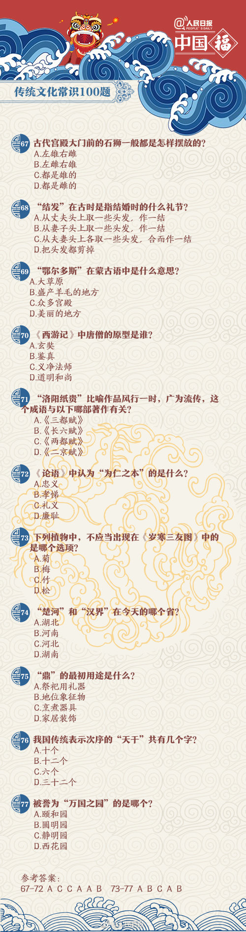 常識(shí)積累：傳統(tǒng)文化100題